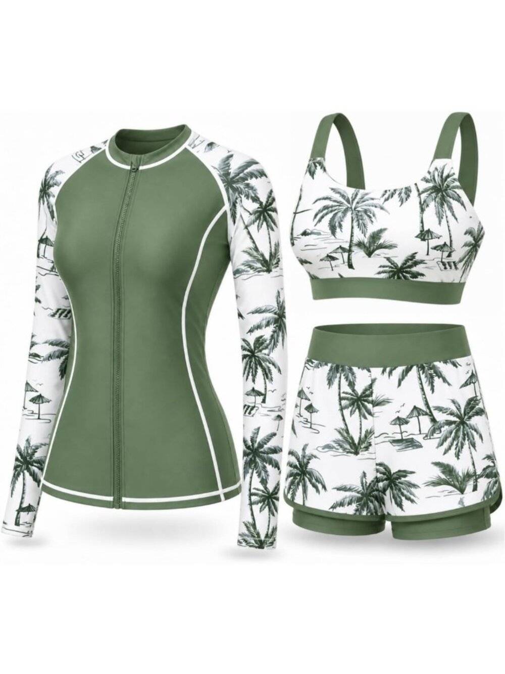 Stylish 3-Piece Rash Guard Set with 3'' Swim Shorts for Active Beach Days